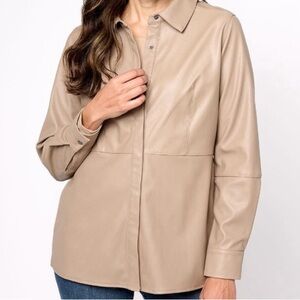 Belle by Kim Gravel Tan Faux Leather Button-Up Shacket Size L
